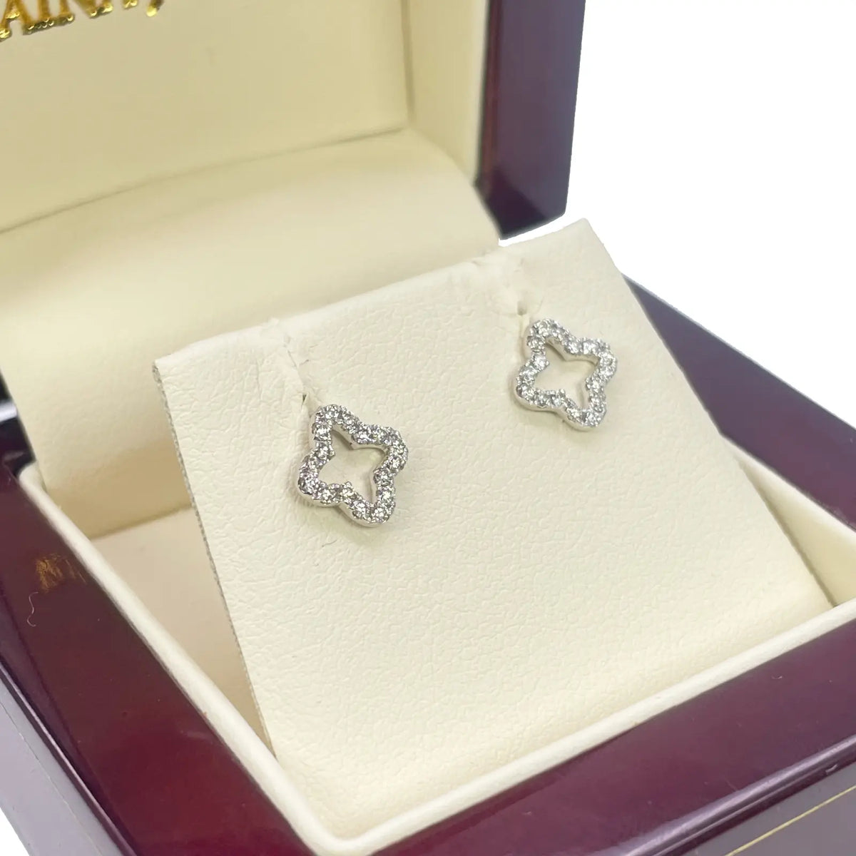18ct White Gold Diamond Clover Stud Earrings 0.23ct 