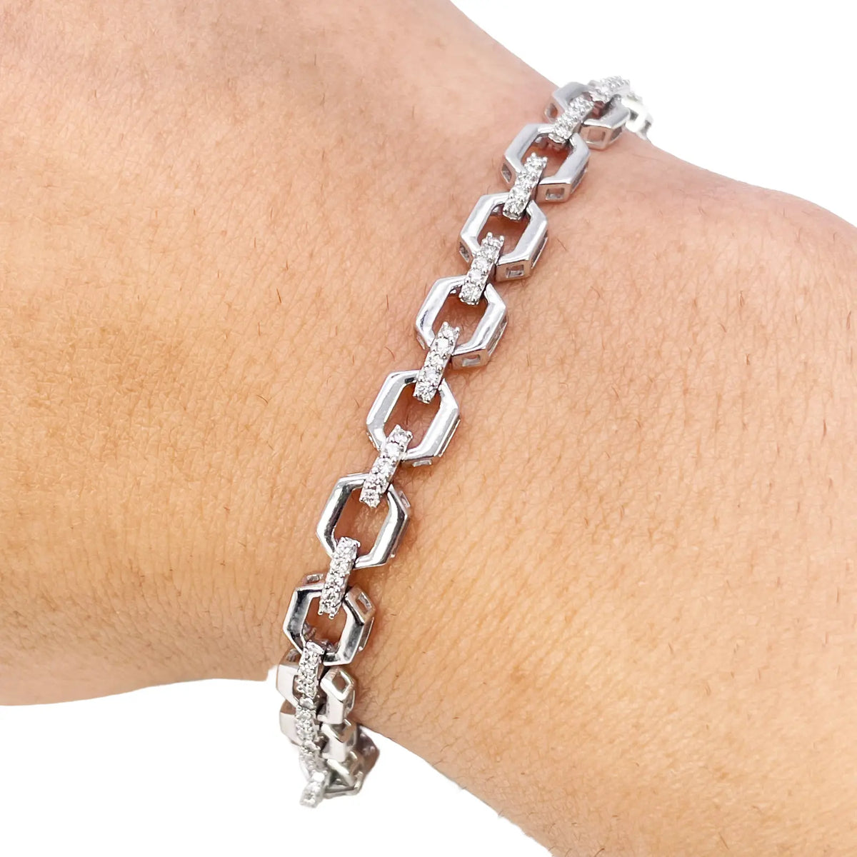 18ct White Gold Diamond Geometric Ladies Bracelet 0.70ct 7.5 Inches  Diamond Bracelets