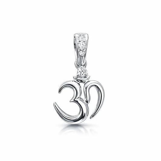 18ct White Gold Diamond Om Pendant Charm Necklace Divine Om Jewelry  Diamond Pendant
