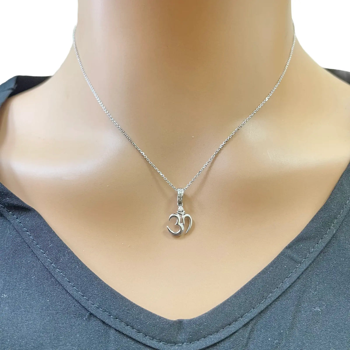 18ct White Gold Diamond Om Pendant Charm Necklace Divine Om Jewelry  Diamond Pendant