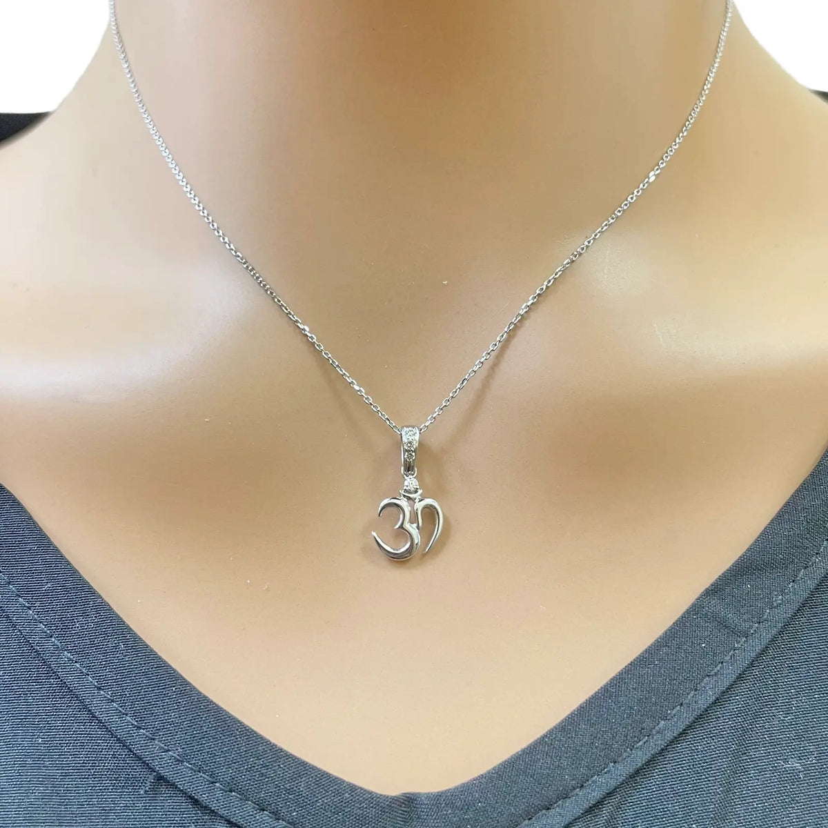 18ct White Gold Diamond Om Pendant Charm Necklace Divine Om Jewelry  Diamond Pendant