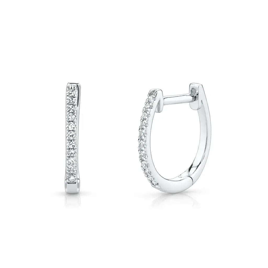 18ct White Gold Diamond Pair of Hoop Earrings 0.10ct 1.1mm wide  Diamond earring