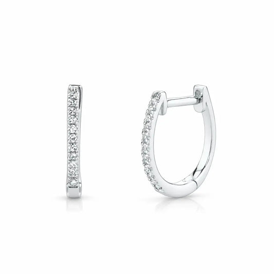 18ct White Gold Diamond Pair of Hoop Earrings 0.10ct 1.1mm wide  Diamond earring