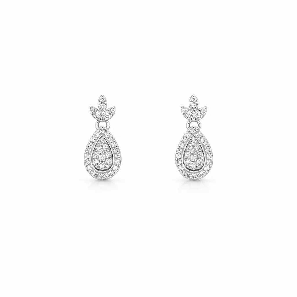 18ct White Gold Diamond Pear Cluster Pineapple Drop Earrings 0.30ct  Diamond Earrings