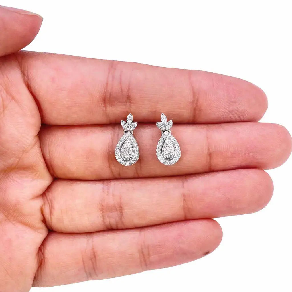 18ct White Gold Diamond Pear Cluster Pineapple Drop Earrings 0.30ct  Diamond Earrings