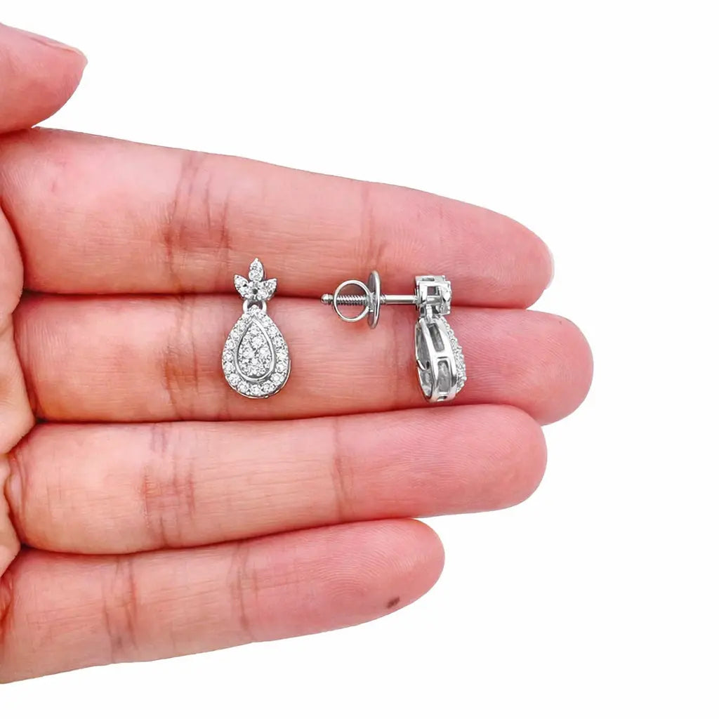 18ct White Gold Diamond Pear Cluster Pineapple Drop Earrings 0.30ct  Diamond Earrings