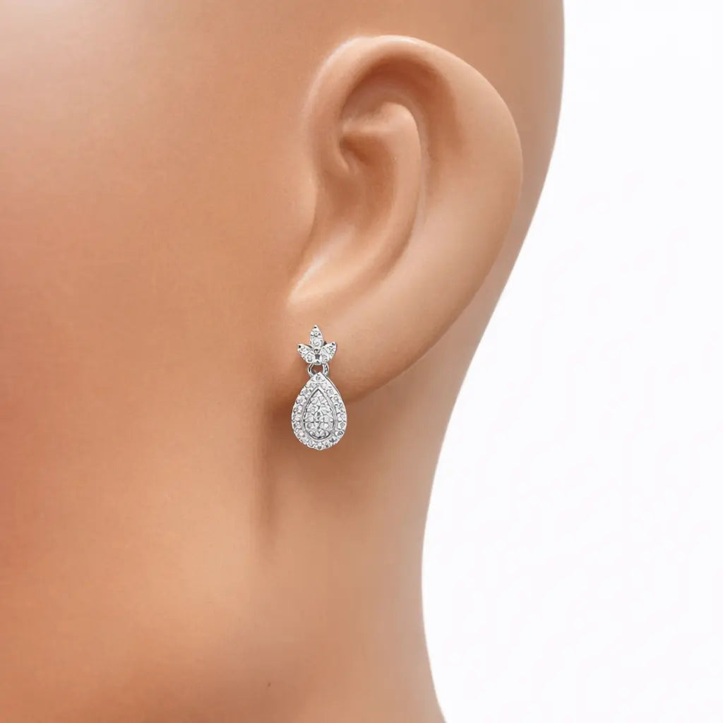 18ct White Gold Diamond Pear Cluster Pineapple Drop Earrings 0.30ct  Diamond Earrings