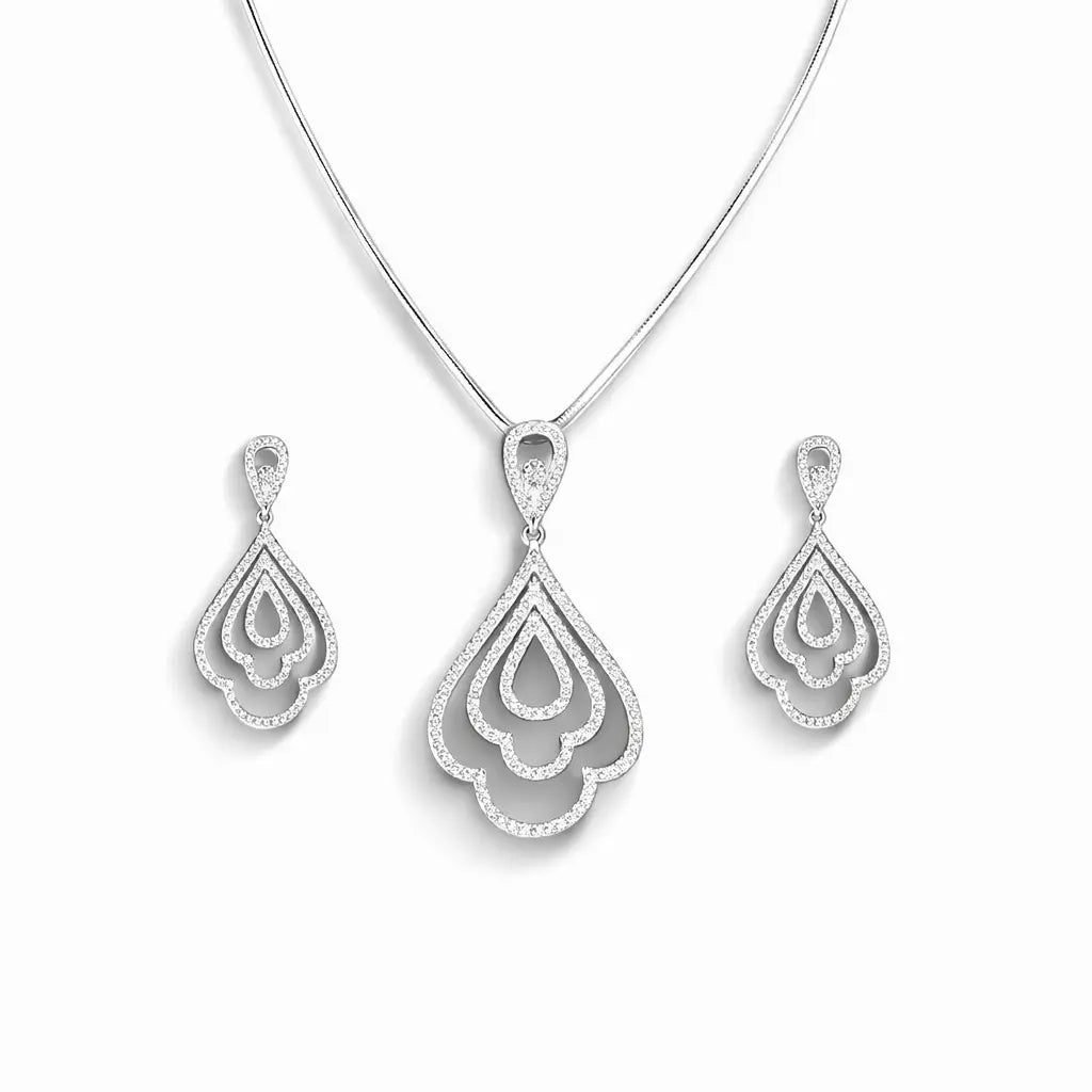 18ct White Gold Diamond Pendant & Chain + Matching Earrings 2.56cts SI/G-H  Diamond Necklace