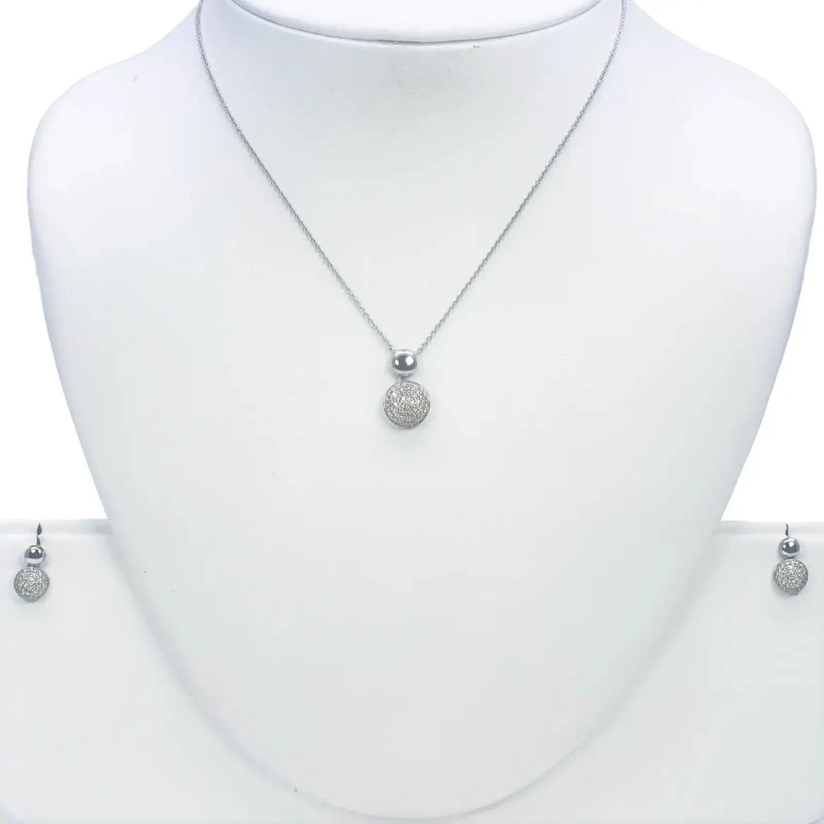 18ct White Gold Diamond Round Necklace Stud Earrings Matching Set 0.58ct 