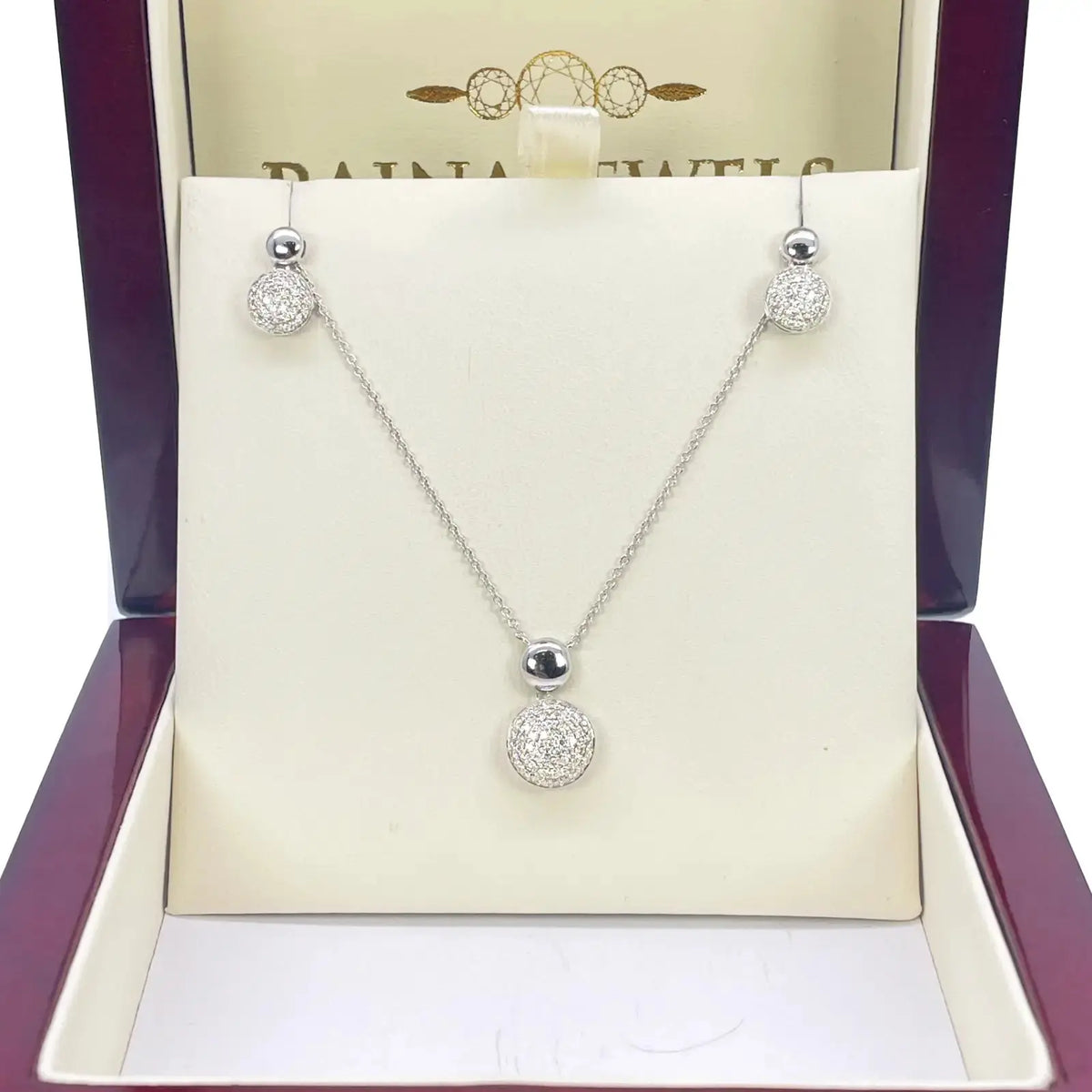 18ct White Gold Diamond Round Necklace Stud Earrings Matching Set 0.58ct 