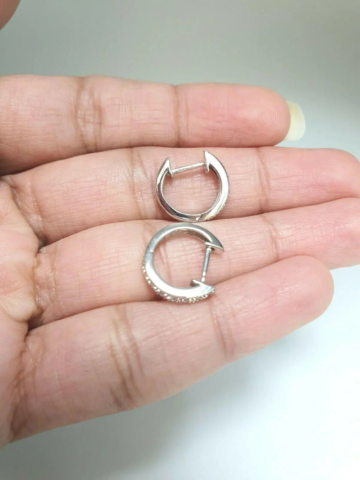 18ct White Gold Diamond Set Pair of Hoop Earrings 0.19ct 14mm wide  Diamond earring