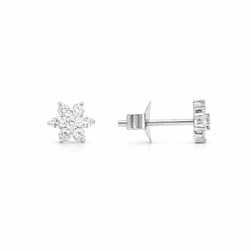 18ct White Gold Diamond Stud Flower Shaped Earrings 0.25ct 
