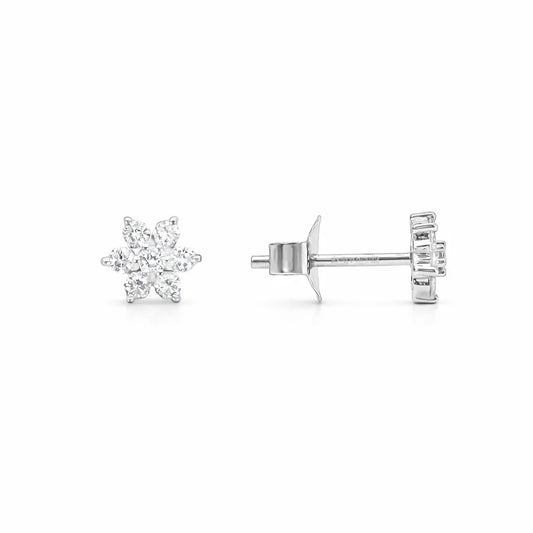 18ct White Gold Diamond Stud Flower Shaped Earrings 0.25ct 