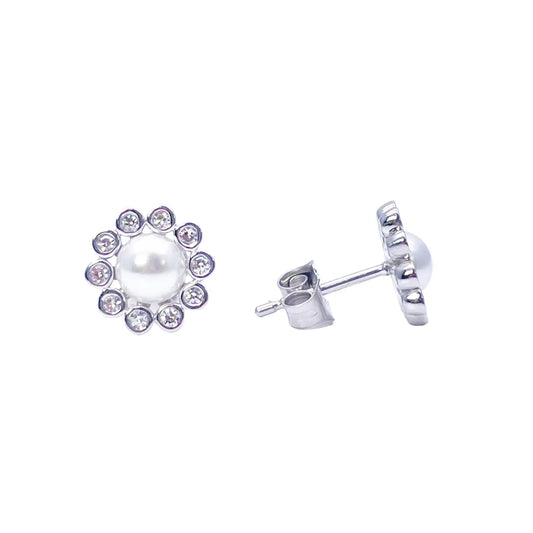 18ct White Gold Diamond & Freshwater Pearls Floral Necklace/Earrings Set 2.73ct 