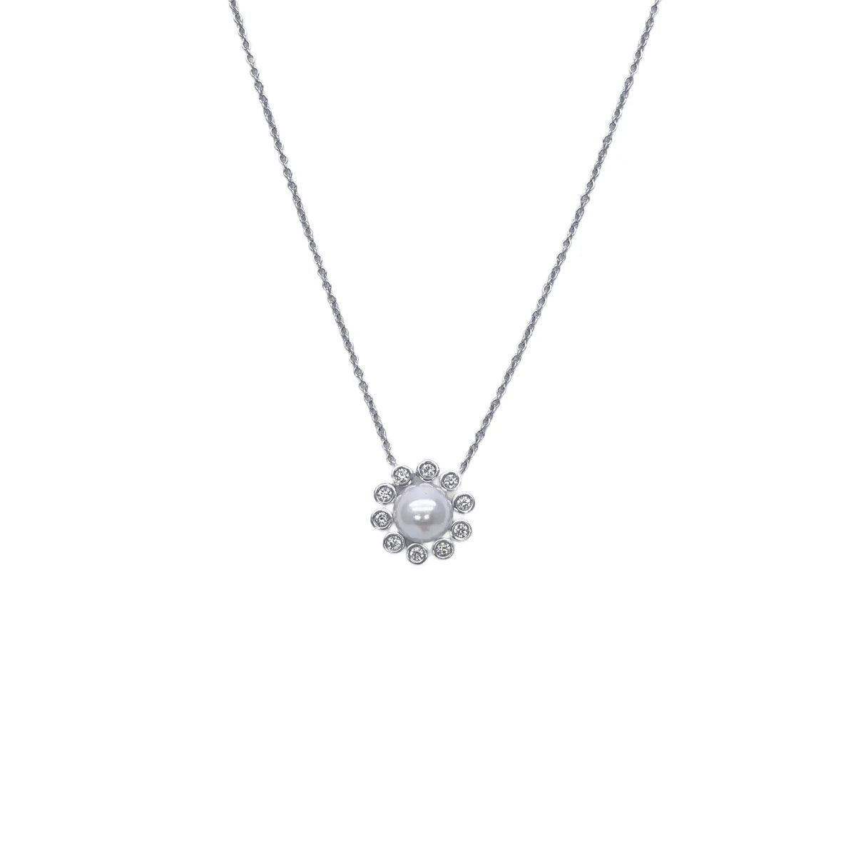 18ct White Gold Diamond & Freshwater Pearls Floral Necklace/Earrings Set 2.73ct 