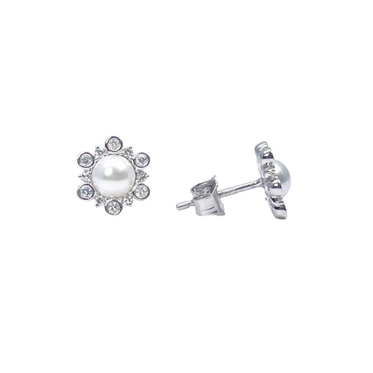 18ct White Gold Diamond & Freshwater Pearls Flower Necklace/Earrings Set 2.62ct 