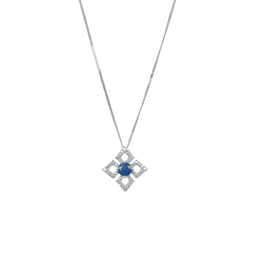 18ct White Gold Diamond & Sapphire Kite Pendant With A 16''inch Chain Necklace 0.77ct 