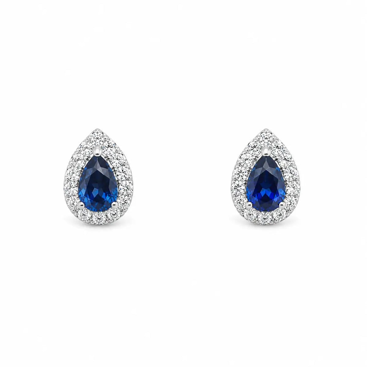 18ct White Gold Double Row Halo Diamond & Blue Sapphire Pear Shape Earring 0.46ct  Diamond earring