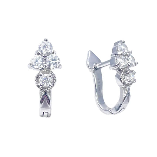 18ct White Gold Four Stone Cubic Zirconia Pair of Hoop Earrings 6.7mm Diameter 