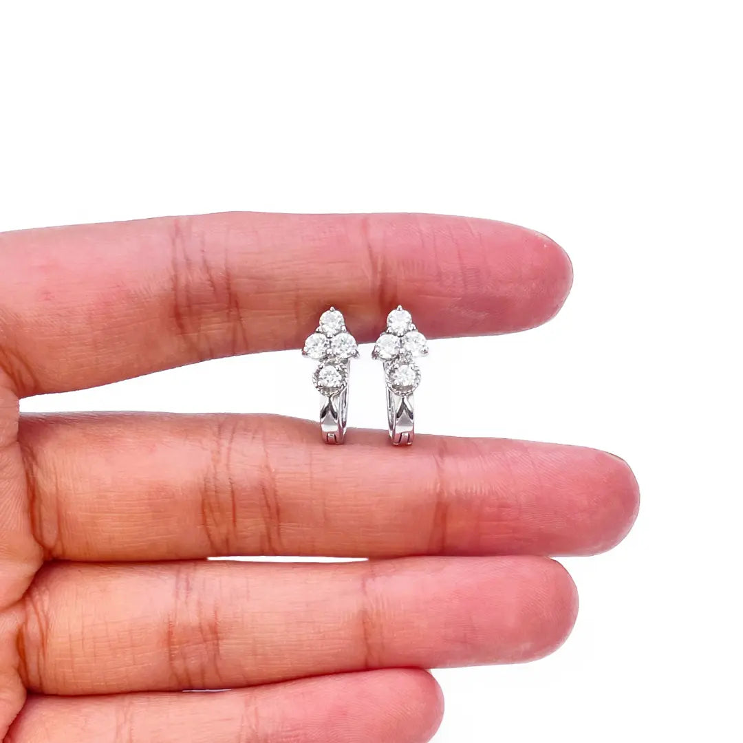 18ct White Gold Four Stone Cubic Zirconia Pair of Hoop Earrings 6.7mm Diameter 