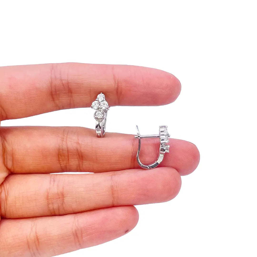 18ct White Gold Four Stone Cubic Zirconia Pair of Hoop Earrings 6.7mm Diameter 