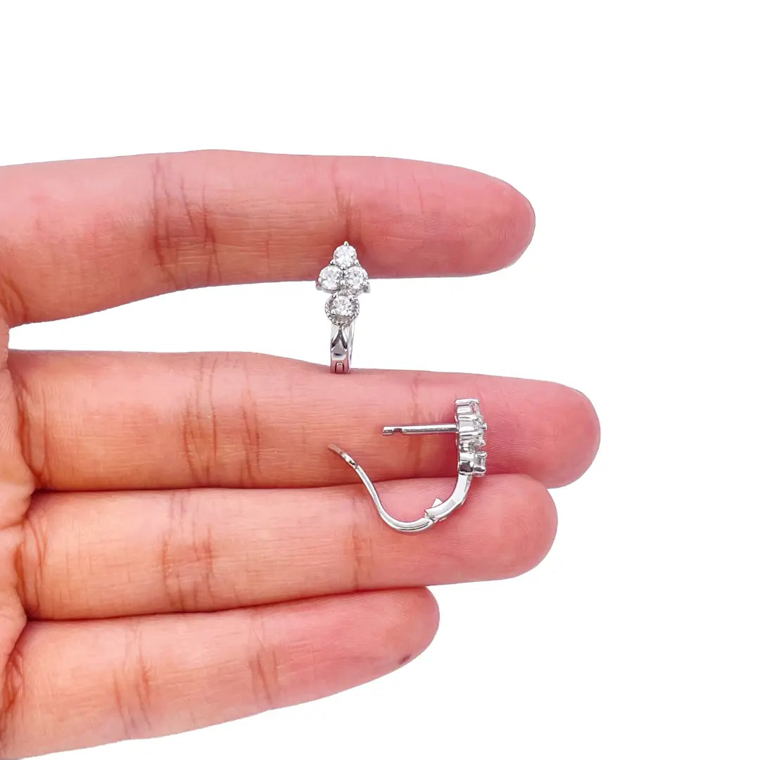 18ct White Gold Four Stone Cubic Zirconia Pair of Hoop Earrings 6.7mm Diameter 