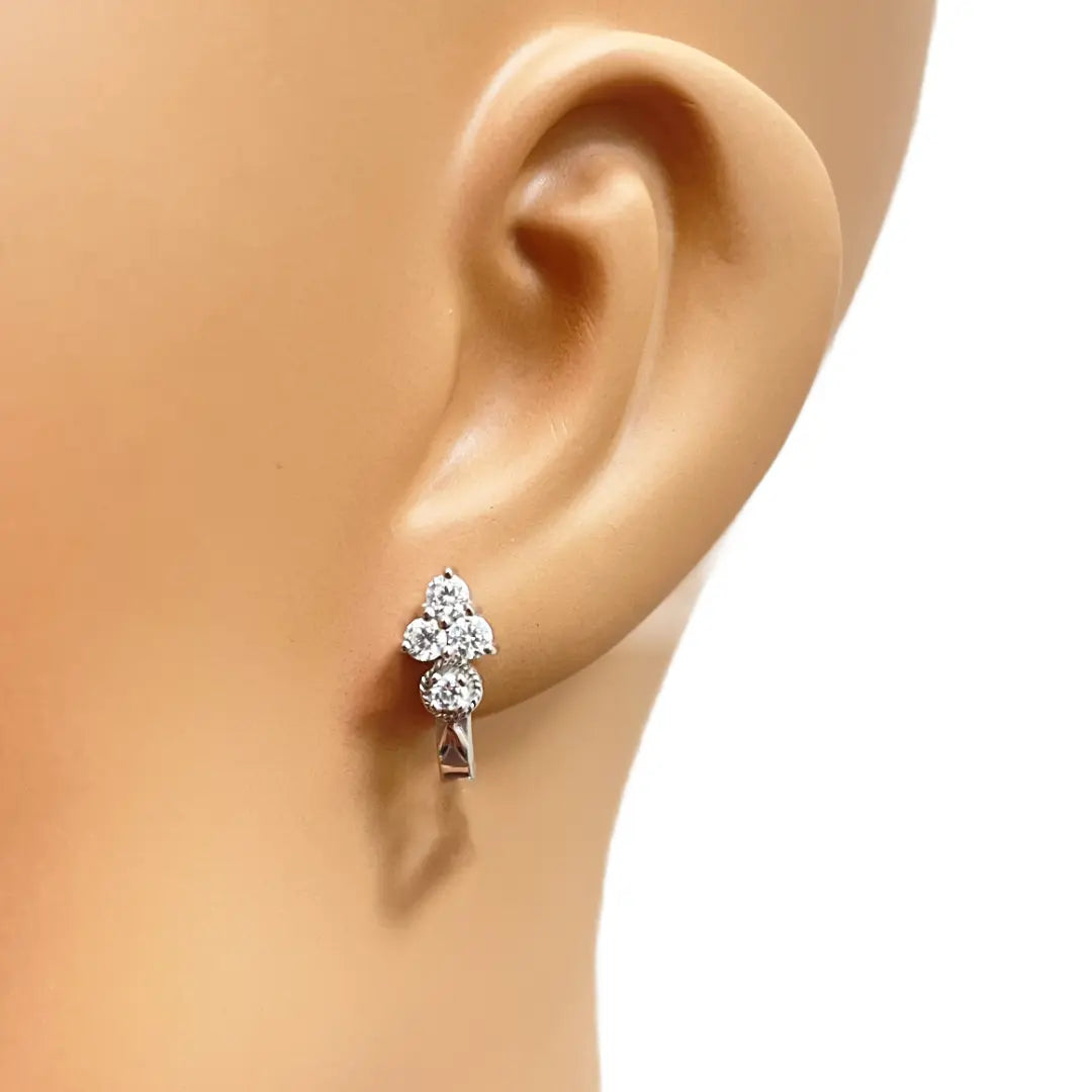 18ct White Gold Four Stone Cubic Zirconia Pair of Hoop Earrings 6.7mm Diameter 