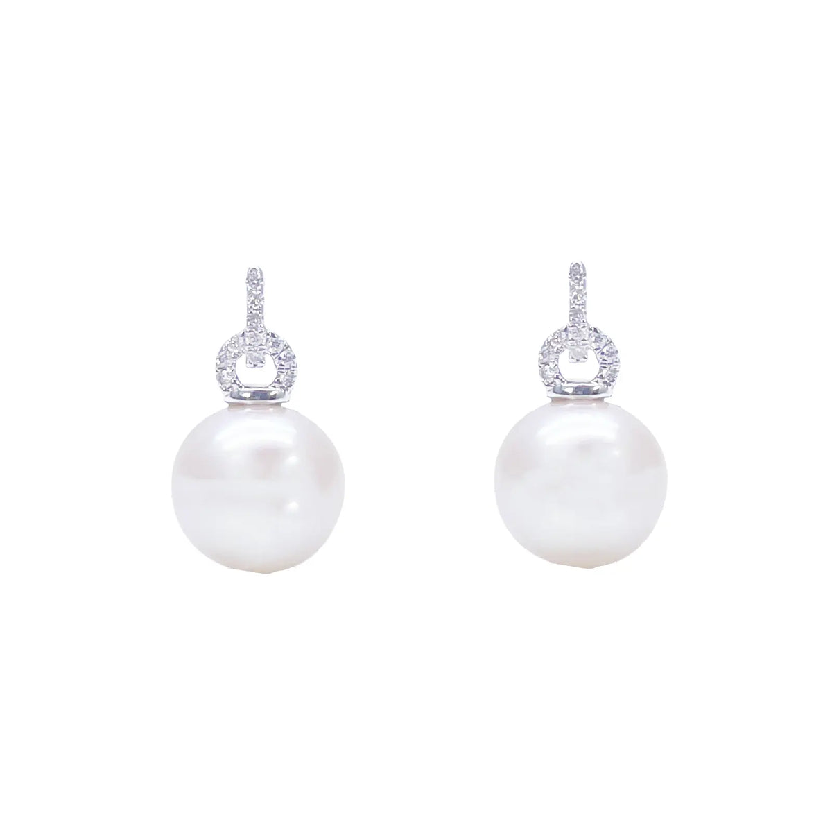 18ct White Gold Freshwater Pearl & Diamond Drop Pair Earrings 0.05ct 