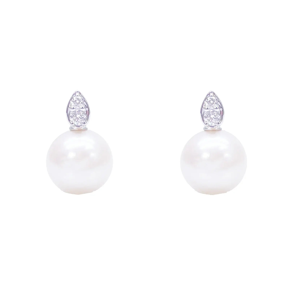 18ct White Gold Freshwater Pearl & Diamond Drop Pair Earrings 0.07ct 
