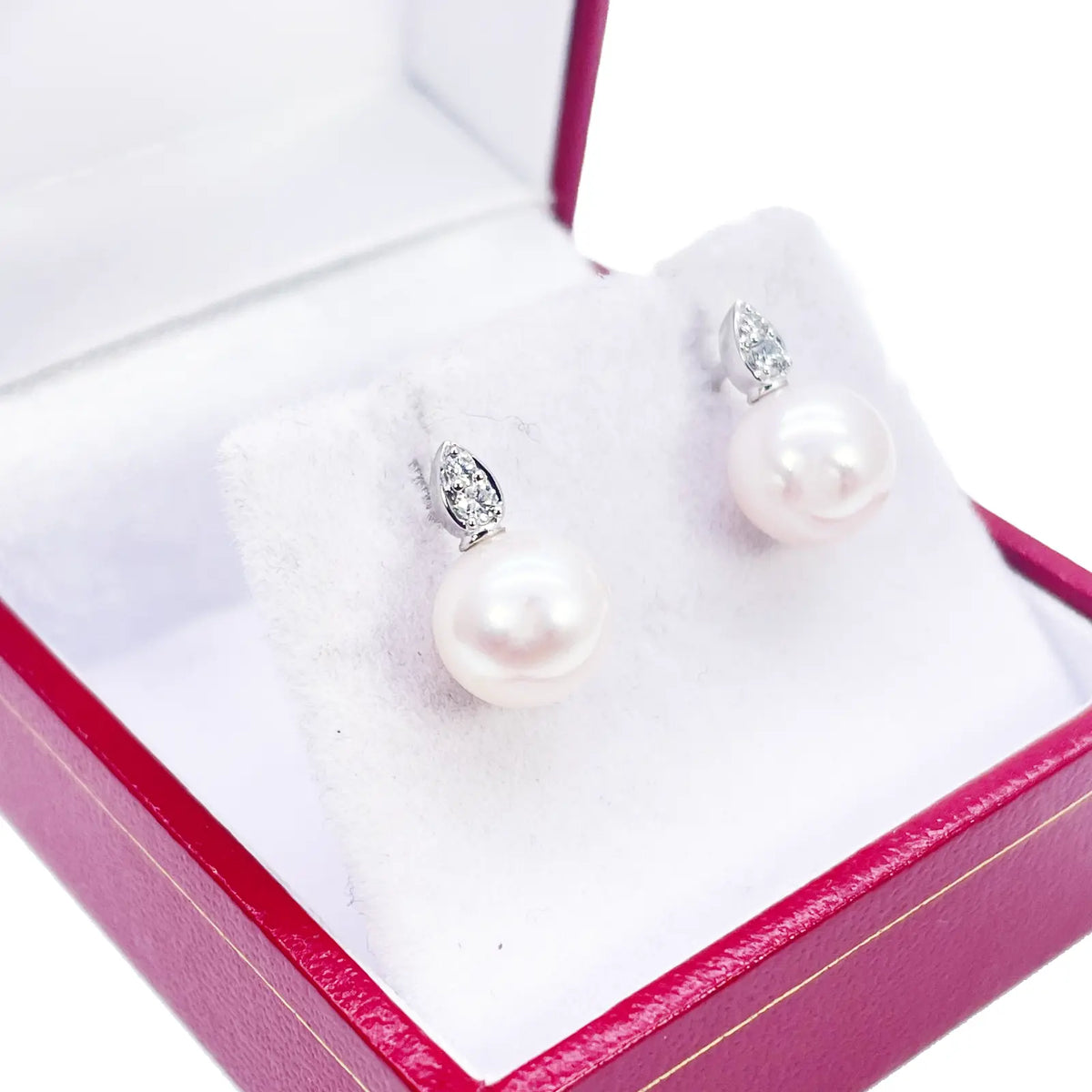 18ct White Gold Freshwater Pearl & Diamond Drop Pair Earrings 0.07ct 