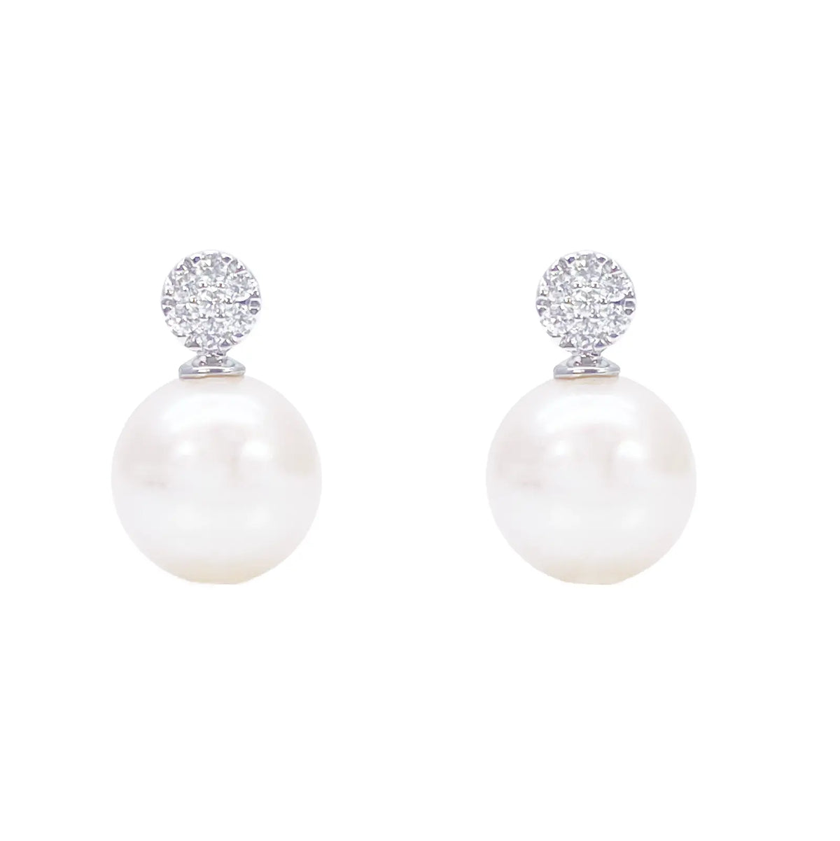 18ct White Gold Freshwater Pearl & Diamond Drop Pair Earrings 0.08ct 