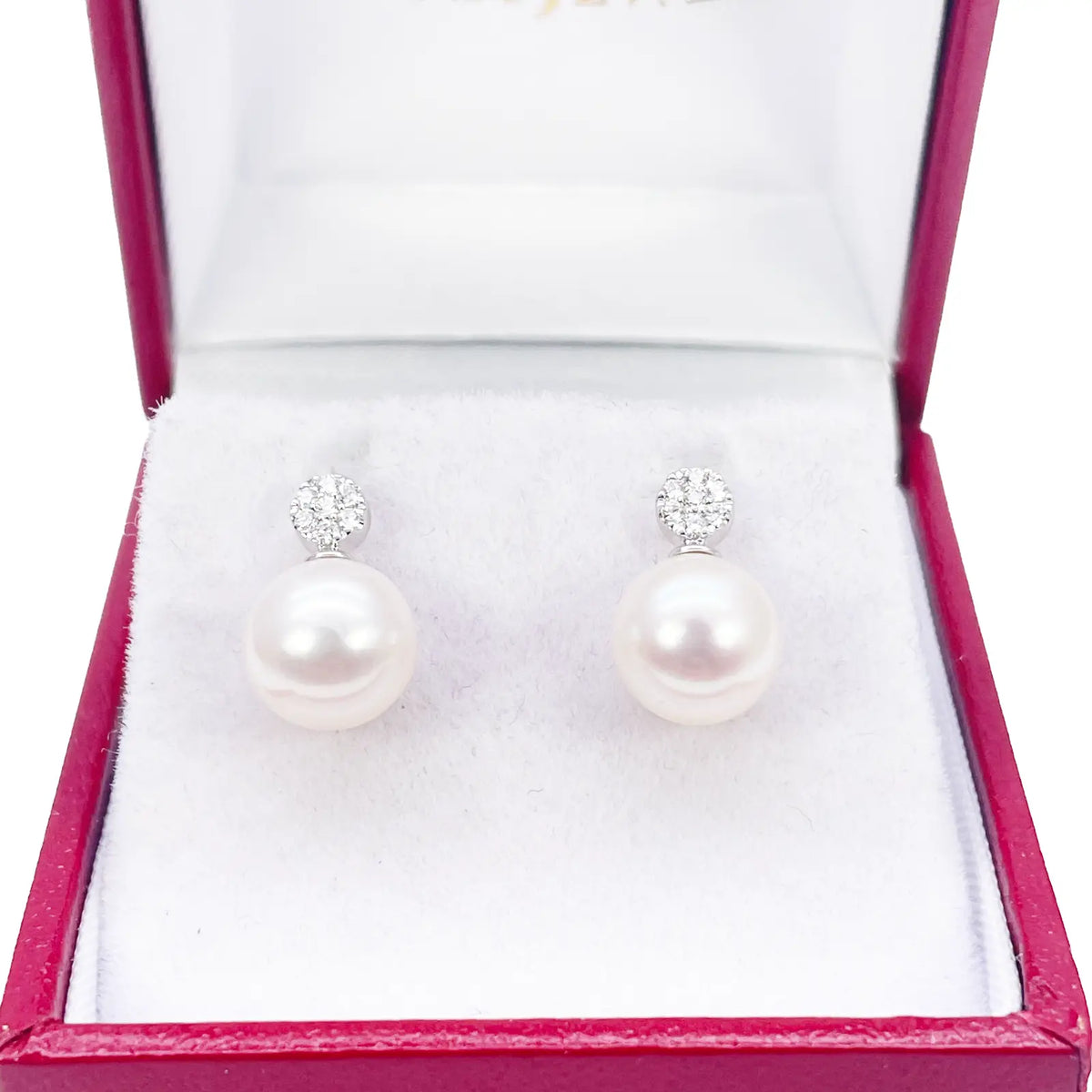18ct White Gold Freshwater Pearl & Diamond Drop Pair Earrings 0.08ct 