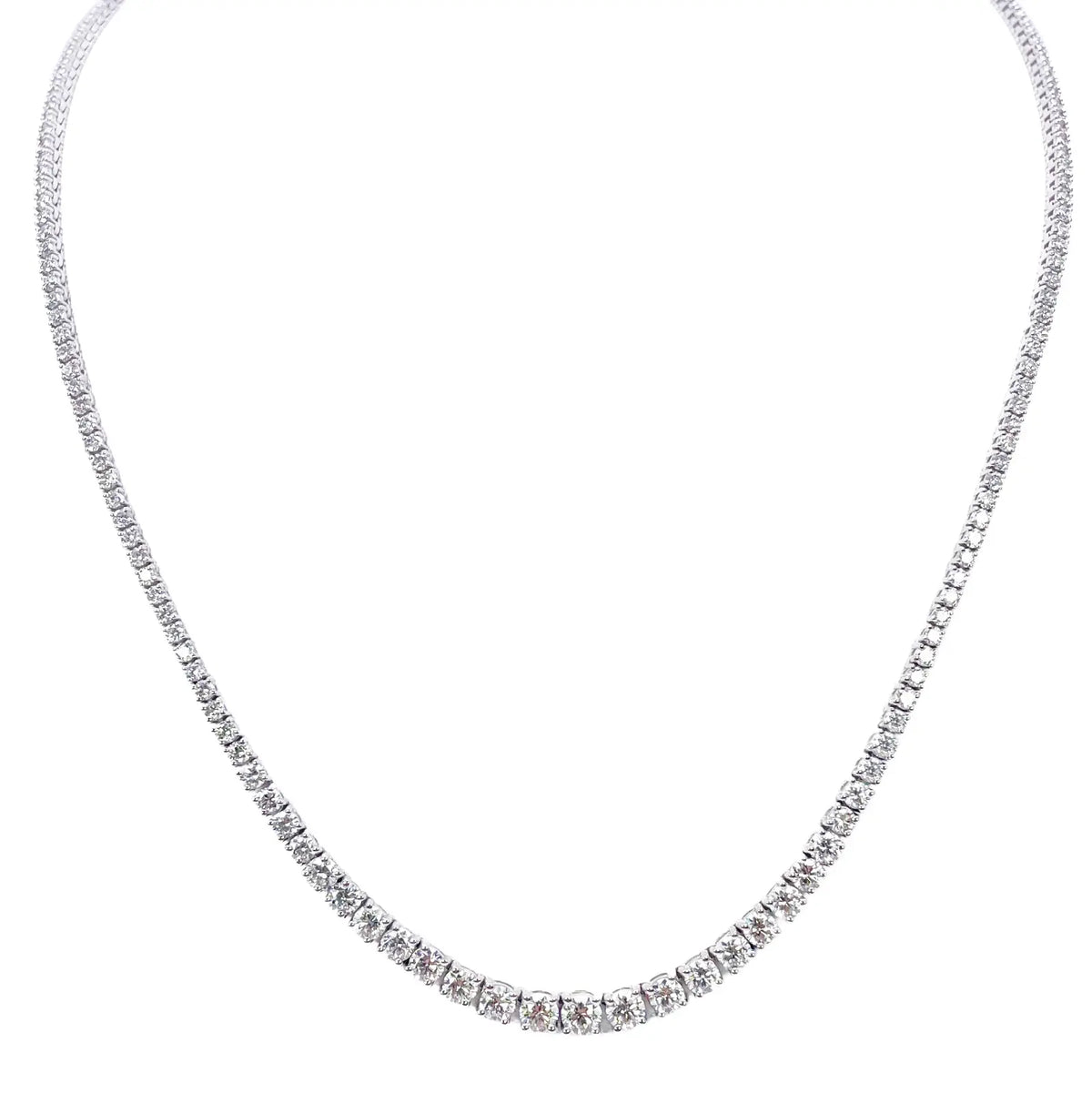18ct White Gold Graduated Natural Diamond 8.16ct Tennis Necklace 17 Inches 