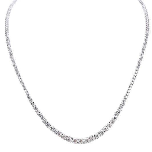 18ct White Gold Graduated Natural Diamond 8.16ct Tennis Necklace 17 Inches 