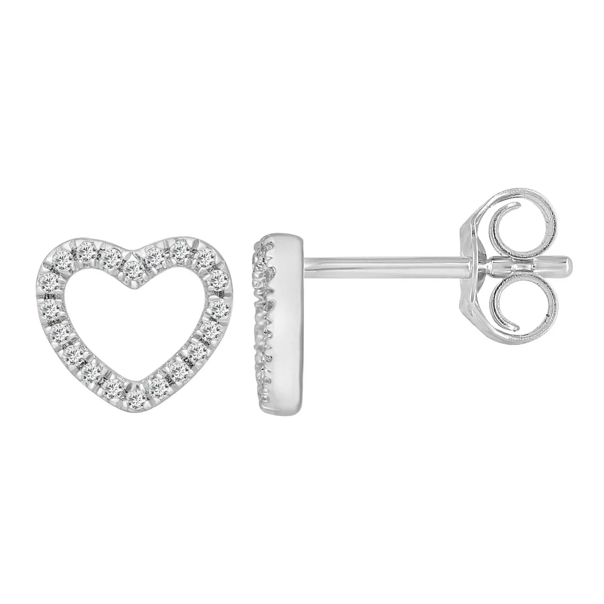 18ct White Gold Heart Natural Diamond Stud Earrings 0.12ct 