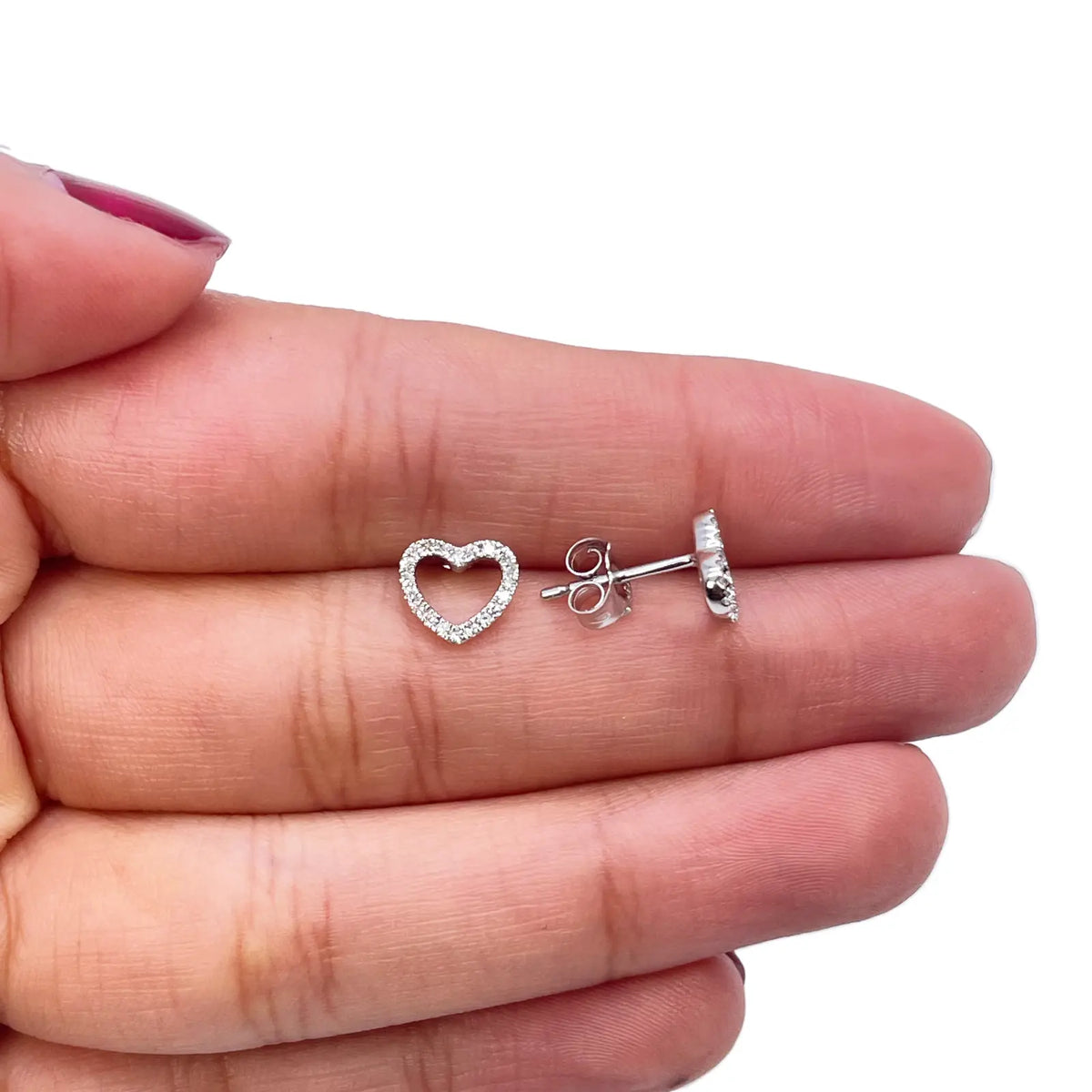 18ct White Gold Heart Natural Diamond Stud Earrings 0.12ct 
