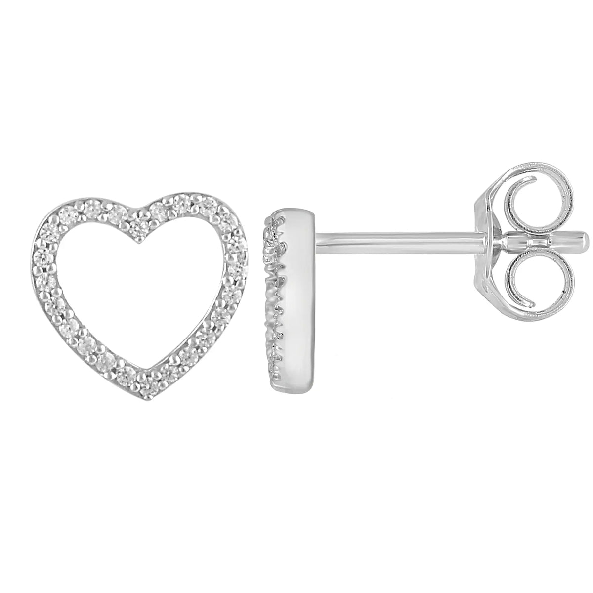 18ct White Gold Heart Natural Diamond Stud Earrings 0.15ct 