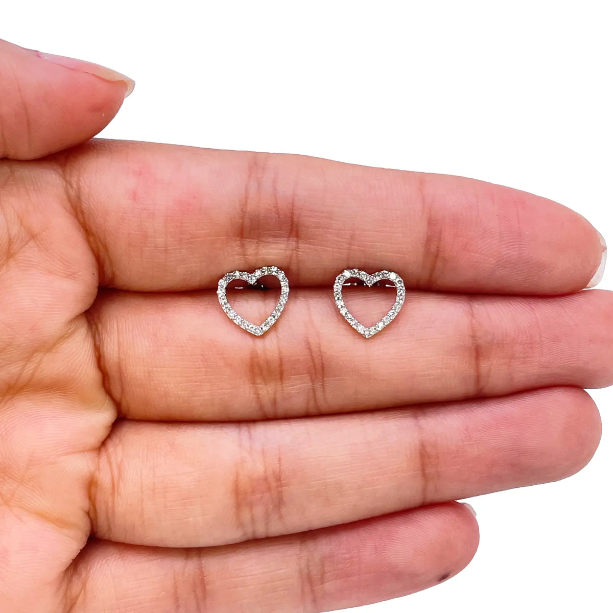 18ct White Gold Heart Natural Diamond Stud Earrings 0.15ct 