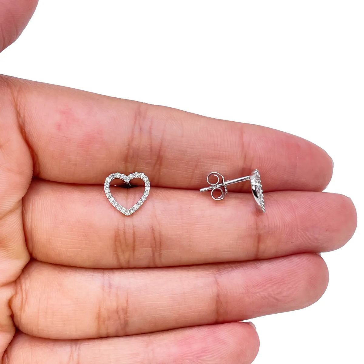 18ct White Gold Heart Natural Diamond Stud Earrings 0.15ct 
