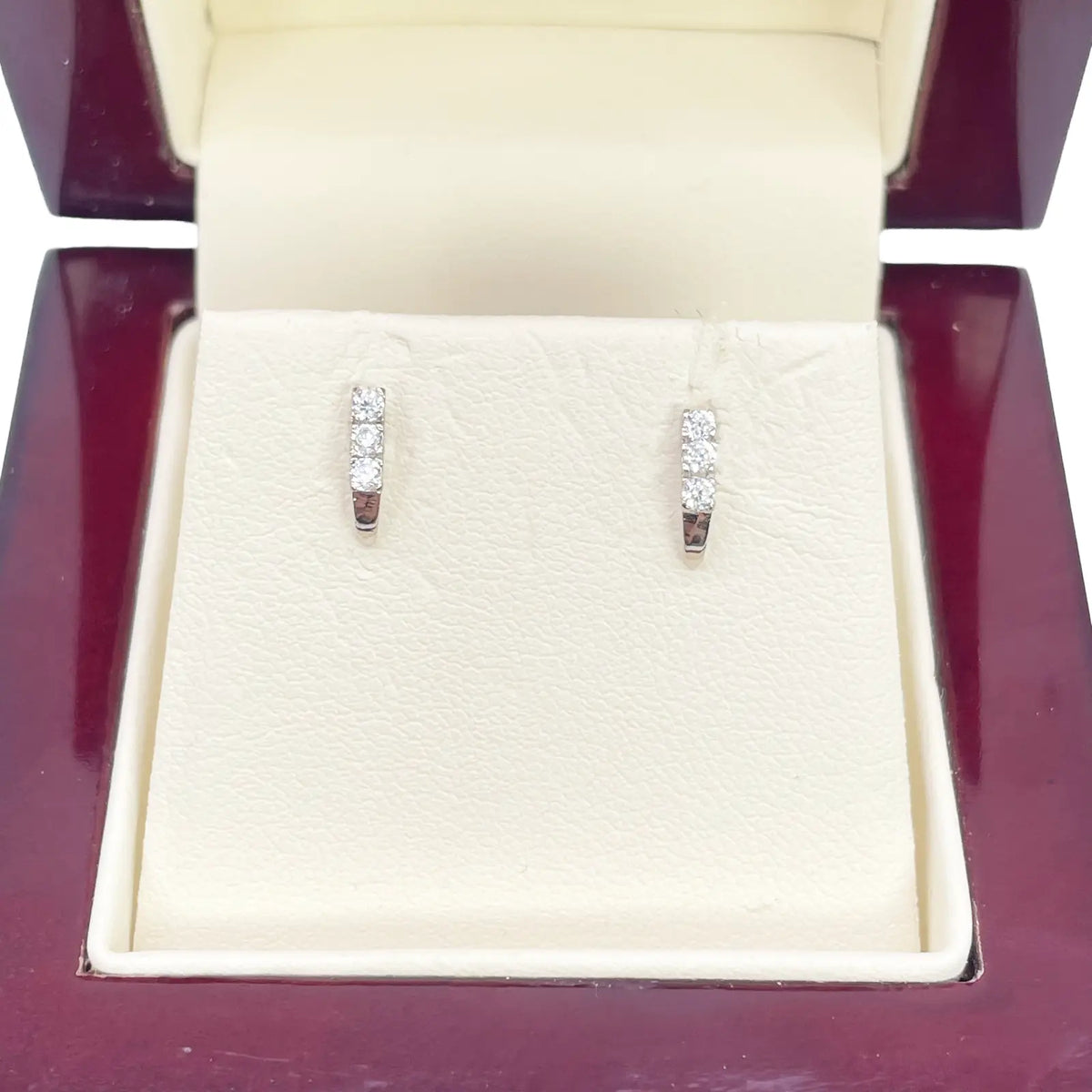 18ct White Gold High Polished 3 Stone Cubic Zirconia Children's Earrings 8mm Length 