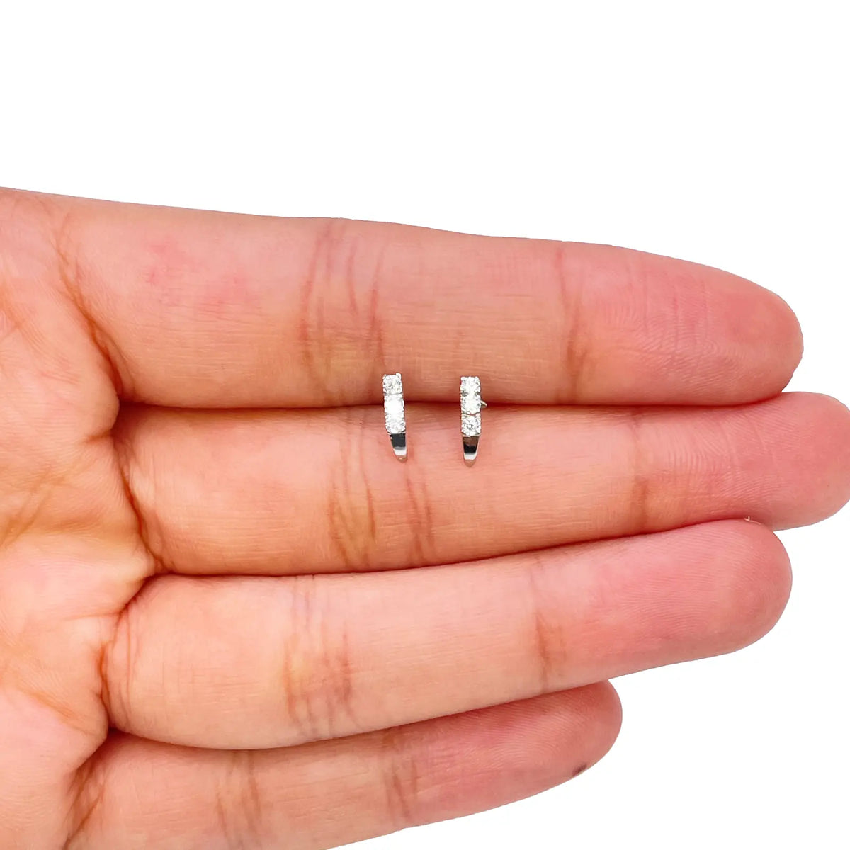 18ct White Gold High Polished 3 Stone Cubic Zirconia Children's Earrings 8mm Length 