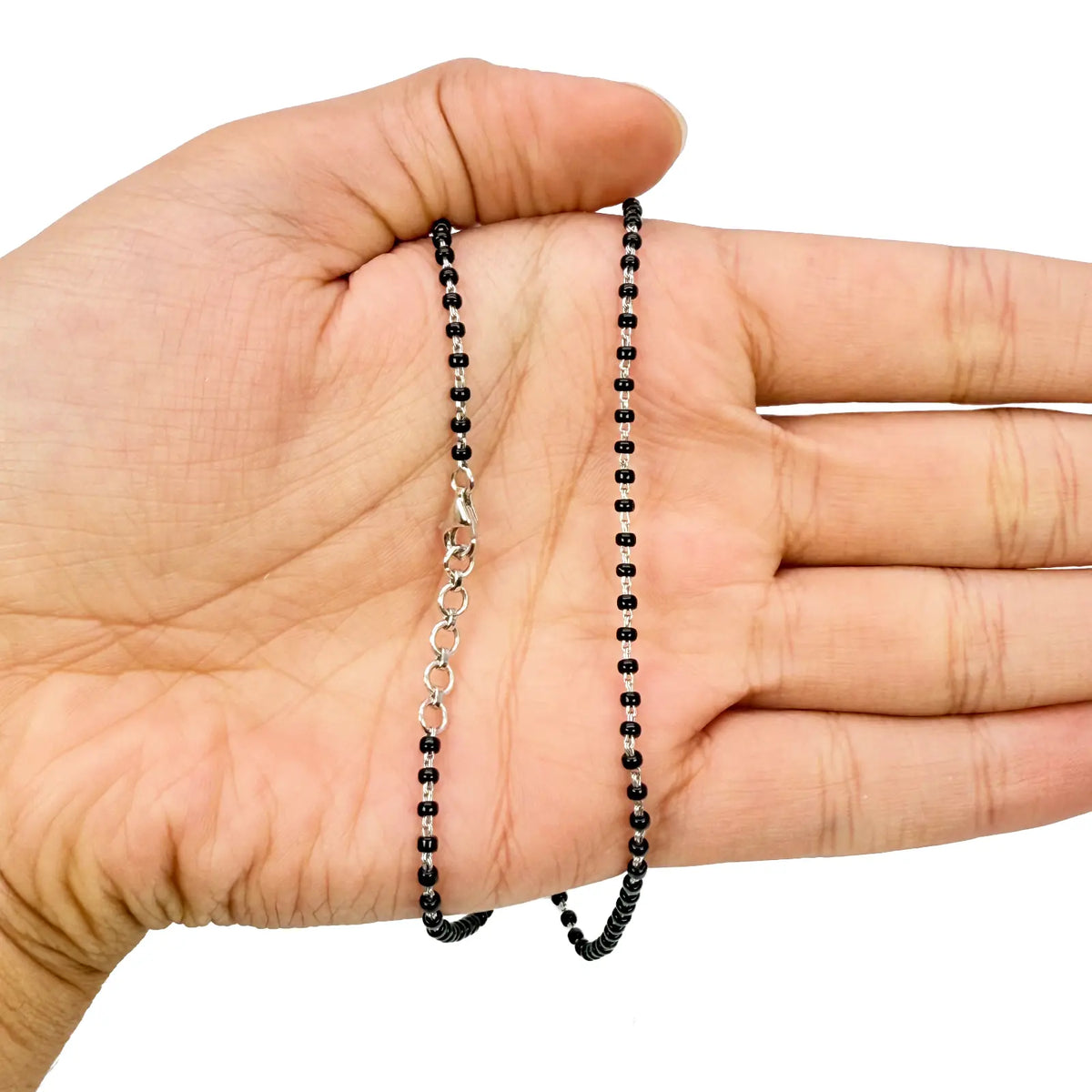 18ct White Gold Ladies Mangalsutra Chain Black Beaded Necklace 16 inch  Mangalsutra Chains