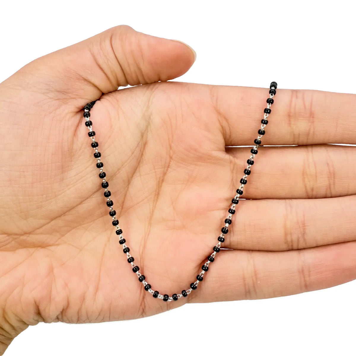 18ct White Gold Ladies Mangalsutra Chain Black Beaded Necklace 16 inch  Mangalsutra Chains