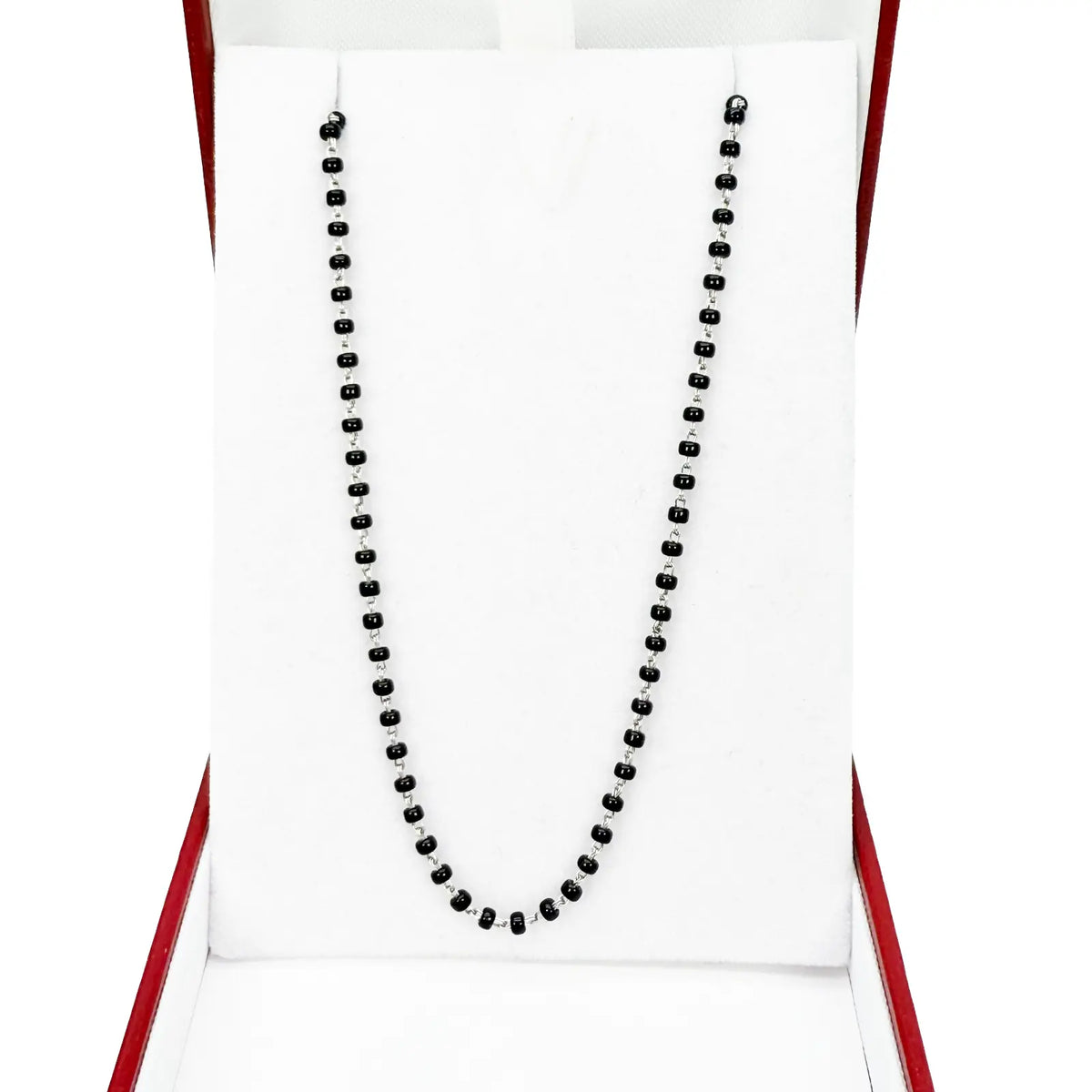 18ct White Gold Ladies Mangalsutra Chain Black Beaded Necklace 16 inch  Mangalsutra Chains