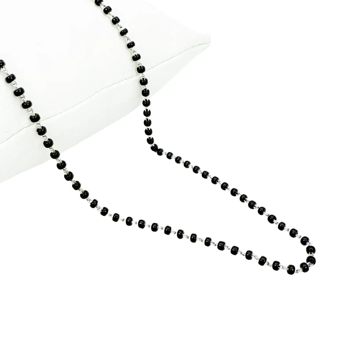 18ct White Gold Ladies Mangalsutra Chain Black Beaded Necklace 16 inch  Mangalsutra Chains