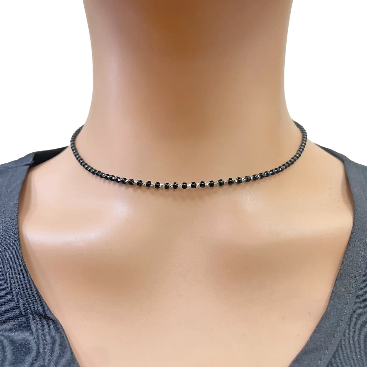 18ct White Gold Mangalsutra Chain Black Beaded Necklace 16 Inches 2.7mm Width¬† Mangalsutra Chains