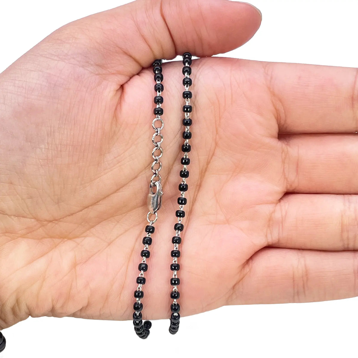 18ct White Gold Mangalsutra Chain Black Beaded Necklace 18 Inches 2.7mm Width¬† Mangalsutra Chains