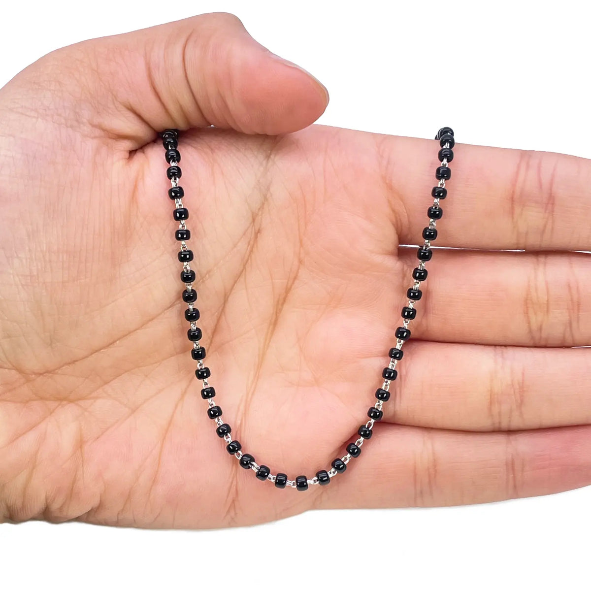 18ct White Gold Mangalsutra Chain Black Beaded Necklace 18 Inches 2.7mm Width¬† Mangalsutra Chains