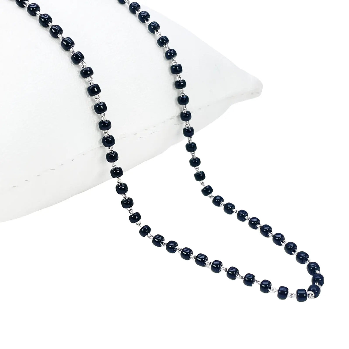 18ct White Gold Mangalsutra Chain Black Beaded Necklace 18 Inches 2.7mm Width¬† Mangalsutra Chains