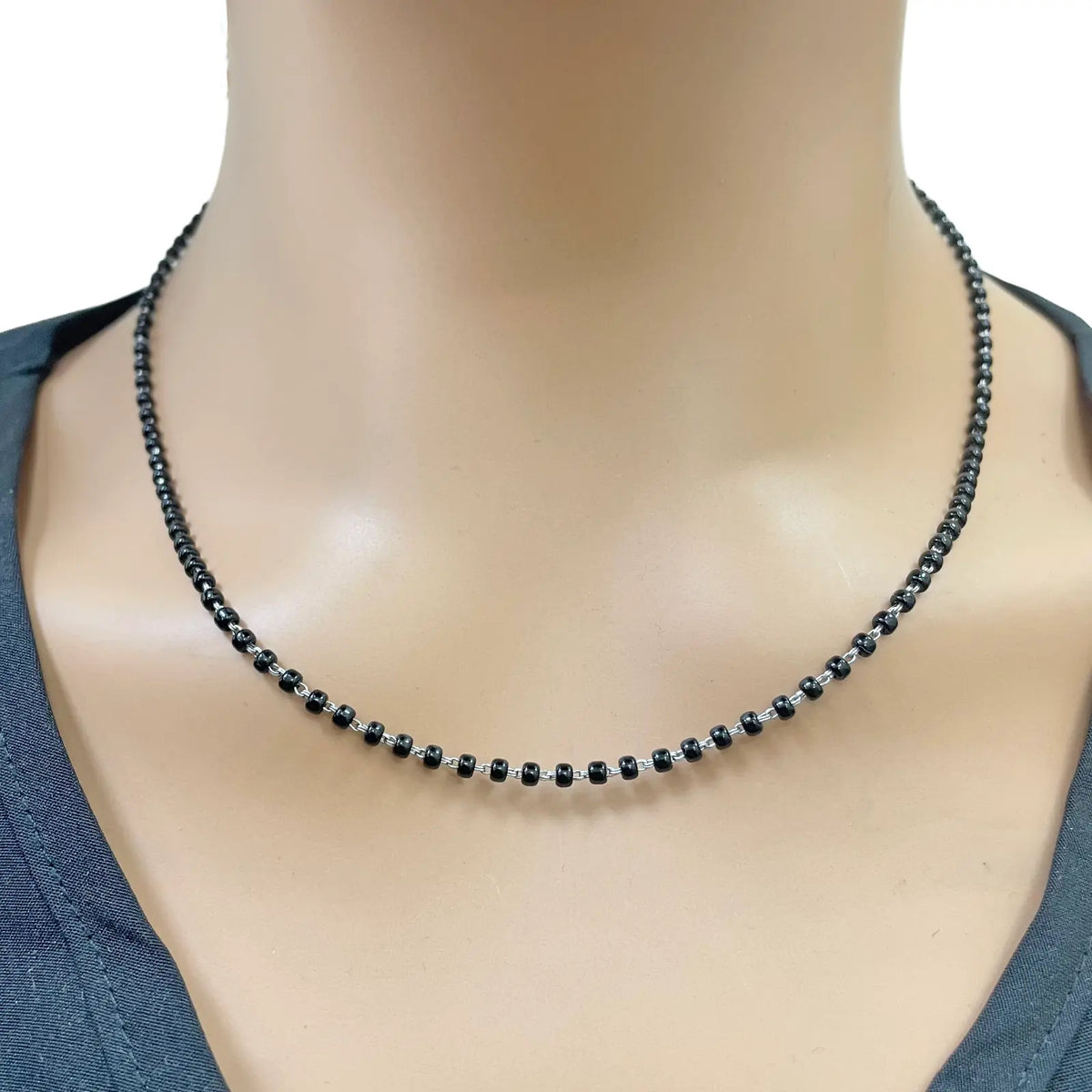 18ct White Gold Mangalsutra Chain Black Beaded Necklace 18 Inches 2.7mm Width¬† Mangalsutra Chains